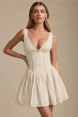 Broderie Anglaise Bow-Detail A-Line Mini Dress in Ivory