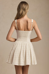 Broderie Anglaise Bow-Detail A-Line Mini Dress in Ivory
