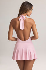 Modal Halterneck A-Line Mini Dress in Pastel Pink