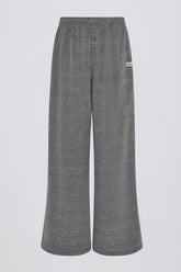Textured Cotton Button Low-Rise Wide-Leg Joggers in Dark Grey