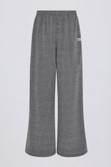 Textured Cotton Button Low-Rise Wide-Leg Joggers in Dark Grey