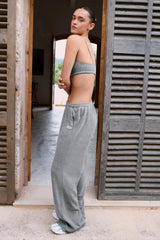 Textured Cotton Button Low-Rise Wide-Leg Joggers in Dark Grey