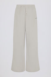 Textured Cotton Button Low-Rise Wide-Leg Joggers in Light Grey