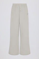 Textured Cotton Button Low-Rise Wide-Leg Joggers in Light Grey