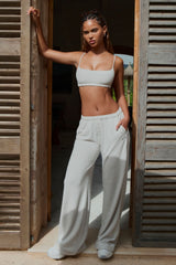 Textured Cotton Button Low-Rise Wide-Leg Joggers in Light Grey