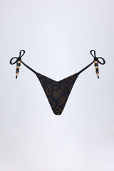 Charm-Detail Thong Bikini Bottoms in Black