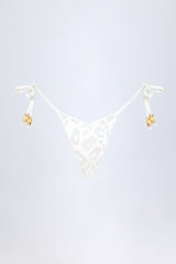 Side-Tie Bead Thong Bikini Bottoms in White Leopard Hotfix