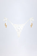 Side-Tie Bead Thong Bikini Bottoms in White Leopard Hotfix