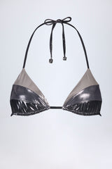 Panelled Bikini Bra in Silver Chrome