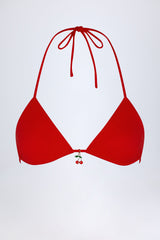 Charm-Detail Triangle Bikini Top in Fiery Red