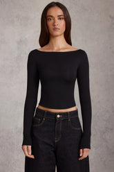 Modal Boat-Neck Long-Sleeve Top in Black