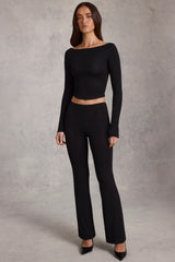Modal Boat-Neck Long-Sleeve Top in Black