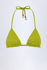 Charm-Detail Triangle Bikini Top in Olive Green