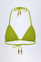 Charm-Detail Triangle Bikini Top in Olive Green