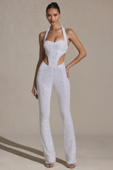 Embellished Cut-Out Jumpsuit in White