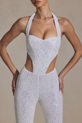Embellished Cut-Out Jumpsuit in White