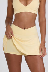 Brushed Jersey Crossover Mini Skort in Lemon Marl