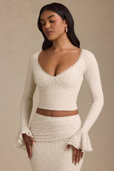 Ruffle Long-Sleeve Lace Top in Ivory