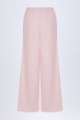 Wide-Leg Cotton-Poplin Trousers in Pink White Stripe