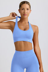 Define Luxe Halterneck Sports Bra in Light Blue