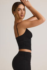 Modal V-Neck Ruched Camisole Top in Black