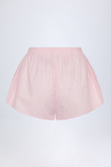 Tie-Front Cotton-Poplin Shorts in Pink White Stripe