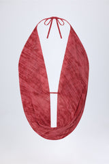 Cowl-Neck Backless Crop Top in Red Print