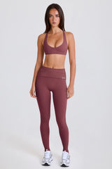 Four-Way Stretch Foldover Mid-Rise Stirrup Leggings in Acai