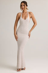 Modal Halterneck Maxi Dress in Pink Yellow Stripe