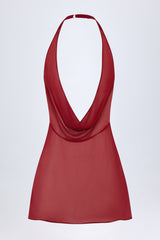 Cowl-Neck Backless Mini Dress in Dark Cherry