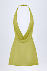Cowl-Neck Backless Mini Dress in Olive Green