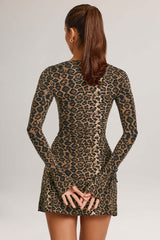 Modal Long-Sleeve Mini Dress in Leopard Print