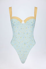 Underwired Balconette Swimsuit in Blue Floral