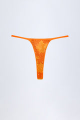 Embellished Thong Bikini Bottoms in Orange Tropical Print