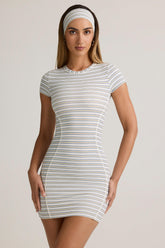 Modal Short-Sleeve Bodycon Mini Dress in Blue Yellow Stripe