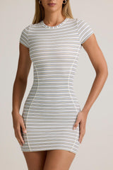 Modal Short-Sleeve Bodycon Mini Dress in Blue Yellow Stripe