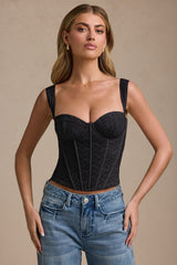 Underwired Lace Corset Top in Black