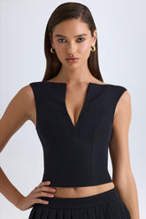 V-Neck Structured Crop Top in Black