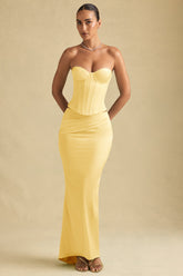 Draped Low-Rise Maxi Skirt in Pastel Yellow