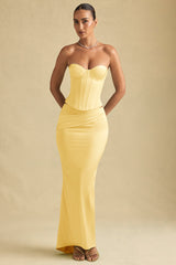 Draped Low-Rise Maxi Skirt in Pastel Yellow