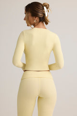 Modal Ribbed Cropped Cardigan in Buttercream Yellow
