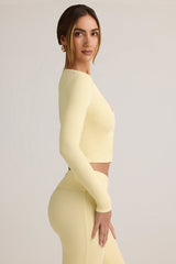 Modal Ribbed Cropped Cardigan in Buttercream Yellow