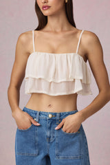Ruffled Cropped Camisole Top in Ivory