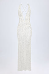 Embellished Backless Maxi Dress in White
