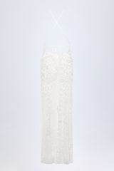 Embellished Backless Maxi Dress in White