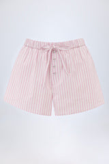 Mid-Rise Cotton-Poplin Shorts in Pink Stripe