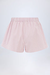 Mid-Rise Cotton-Poplin Shorts in Pink Stripe