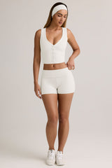 Modal Ribbed Mid-Rise Foldover Shorts in White