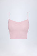 Pointelle Ruched Camisole Crop Top in Baby Pink