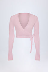 Pointelle Wrap Crop Top in Baby Pink